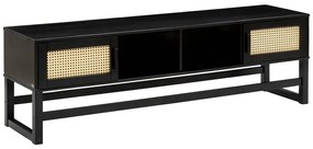 Masă TV din lemn de pin cu uși din ratan Støraa Jolene, negru