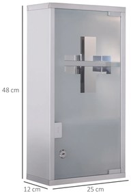 HOMCOM Dulap pentru Medicamente, Design Modern, Sticlă și Oțel, cu Ușă și 2 Chei, 48x25cm | Aosom Romania