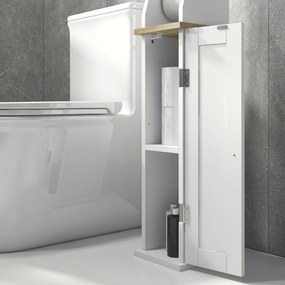 kleankin Suport pentru Hârtie Igienică, Dulap de Baie cu Coloană cu Dulap și Raft Interior Reglabil, Dulap de Baie Economisitor de Spațiu Autoportant din MDF, 18x20x80 cm, Alb | Aosom Romania