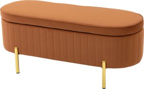 HOMCOM Banchetă Ovală cu Depozitare 72 L, cu Capac Rabatabil, din Material Catifelat și Lemn, 108x44x43,5 cm, Maro Auriu | Aosom Romania