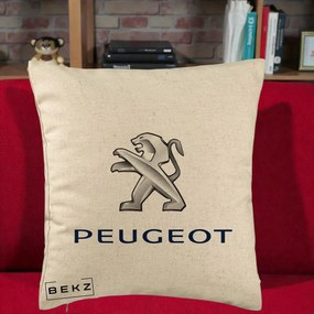 Perna Personalizata cu emblema Peugeot, 40x40 cm, Bej, Husa Detasabila, Perna Inclusa, BEKZ®