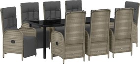 vidaXL Set de masă pentru grădină cu pernă 9 pcs Gri poliratan
