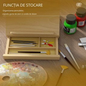 Vinsetto Șevalet pentru Pictură, Pliabil, cu Înclinare Reglabilă și Sertar cu Rafturi, 33,5x26x26 cm, Lemn Natural | Aosom Romania