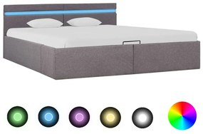 285628 vidaXL Cadru pat hidraulic cu ladă și LED gri taupe 160x200 cm textil