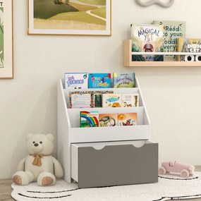 AIYAPLAY Bibliotecă pentru Copii 3-8 Ani cu 3 Rafturi și Sertar Inferior, din MDF, 62.5x30x70 cm, Gri | Aosom Romania