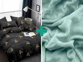 Lenjerie de pat din microfibra GOLDEN DEER neagra + cearsaf microplus SOFT 90x200 cm mentol