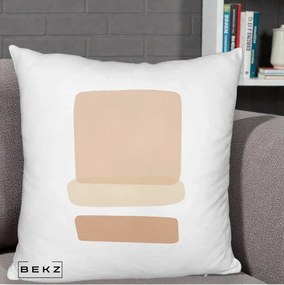 Perna Decorativa Abstract Forme Bej Poudre, 40x40 cm, Alb Pufos, Husa Detasabila, Perna Inclusa, BEKZ®