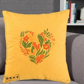 Perna Decorativa Inima Florala Botanica, 40x40 cm, Galben, Husa Detasabila, Perna Inclusa, BEKZ®