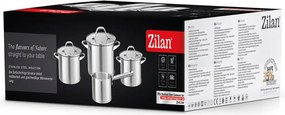 Set vase de gatit din inox Zilan ZLN1344 cu 7 piese, manere nituite, Compatibil gaz, inductie electric, Compatibil masina de spalat vase