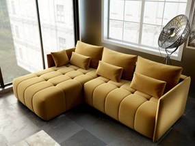 Colțar extensibil dumonde cu ladă de depozitare si sezut confortabil din spuma high-density, Malta Royal Muștar 235x185 cm