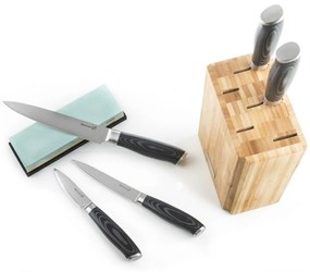 Set de cuțite G21 Gourmet Damascus în bloc de bambus 5 bucăți + piatră de ascuțit