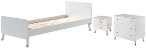 Set Pat Single, Noptieră și Comodă BILLY pentru Copii, 3 Piese, 90x200 cm, Alb Satinat (Pin Masiv și MDF) – Billy – Vipack