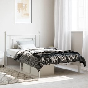 374384 vidaXL Cadru de pat din metal cu tăblie, alb, 107x203 cm