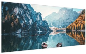 Tablou - Bărci pe Lacul Braies (120x50 cm)