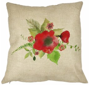 Perna Decorativa Patrata Florale Mac, 40x40 cm, Husa Detasabila, Burduf