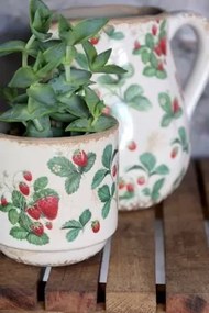 Ghiveci din ceramică crem cu model căpșuni „Fraises”, H10/D10 cm
