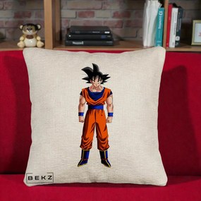 Perna Personalizata Dragon Ball Goku Complet in Gi Portocaliu, 40x40 cm, Bej Canapea, Husa Detasabila, Perna Inclusa, BEKZ®