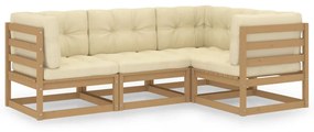 3076597 vidaXL Set mobilier de grădină cu perne, 4 piese, lemn masiv pin