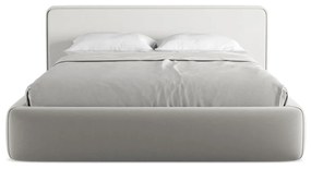 Pat matrimonial gri deschis tapițat cu spațiu de depozitare cu somieră 160x200 cm Kiana – Makamii