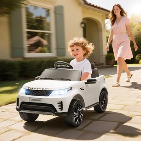 HOMCOM Mașinuță Electrică pentru Copii 3-6 Ani sub Licență Land Rover Discovery 12V, 2.5-4.5 km/h Auto Electrică pentru Copii cu 2 Motoare, Suspensii, Telecomandă, USB, Muzică, Faruri și Claxon, Alb | Aosom Romania