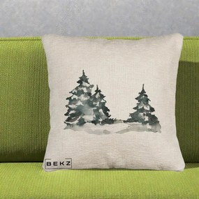 Perna Decorativa Brazi Inzapeziti Acuarela, 40x40 cm, Bej Canapea, Husa Detasabila, Perna Inclusa, BEKZ®