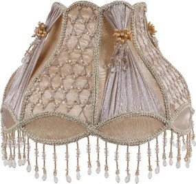 Abajur din mătase și organza, maro, ornamente brodate cu mărgele și franjuri, 20 x 30 cm, „Watteau”