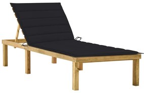 vidaXL Șezlong cu pernă neagră, lemn de pin tratat