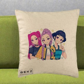 Perna Personalizata K-pop HUNTRX Trio Anime Stele, 40x40 cm, Bej, Husa Detasabila, Perna Inclusa, BEKZ®