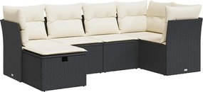 vidaXL Set mobilier de grădină cu perne, 6 piese, negru, poliratan