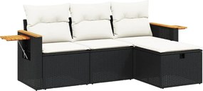 vidaXL Set mobilier de grădină cu perne, 4 piese, negru, poliratan