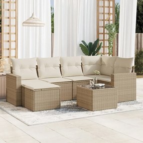 vidaXL Set canapele de grădină, 7 piese, cu perne, bej, poliratan