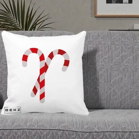 Perna Decorativa Candy Cane de Craciun, 40x40 cm, Alba Mata, Husa Detasabila, Perna Inclusa, BEKZ®