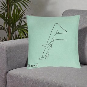 Perna Decorativa Picioare cu Tocuri Line Art, 40x40 cm, Verde Menta, Husa Detasabila, Perna Inclusa, BEKZ®