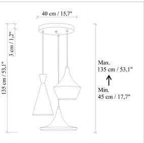 Candelabru pe cablu TOM 3xE27/40W/230V portocaliu