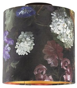 Plafoniera cu abajur din catifea cu flori aurite 25 cm - Combi negru