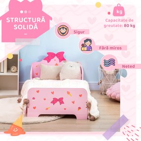 ZONEKIZ Pat pentru Copii cu Bariere Anti-Cădere, Pătuț pentru Copii cu Vârsta 3-6 Ani, 143x74x59 cm, Roz | Aosom Romania