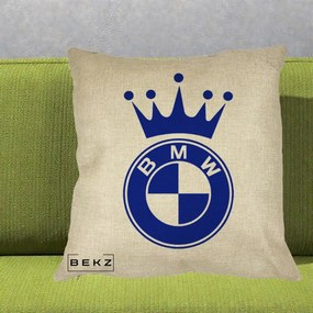 Perna Personalizata cu emblema BMW si Coroana, 40x40 cm, Crem, Husa Detasabila, Perna Inclusa, BEKZ®