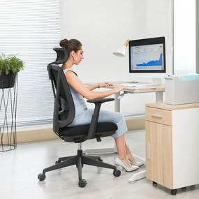 Scaun de birou ergonomic cu recliner, textil / metal, negru, Songmics
