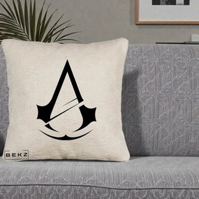 Perna Personalizata Assassin's Creed Minimalist, 40x40 cm, Bej Canapea, Husa Detasabila, Perna Inclusa, BEKZ®