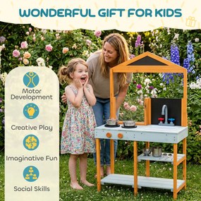 AIYAPLAY Bucătărie de noroi pentru copii, bucătărie de joacă din lemn pentru exterior cu plită, chiuvetă detașabilă, rafturi pentru copii 3-8 ani, Albastru deschis | Aosom Romania