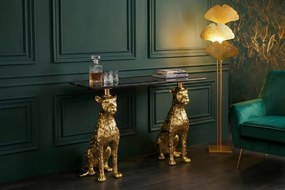 Consola extravaganta PANTHER 105cm metal auriu cu blat din marmura