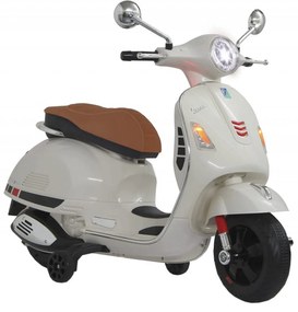 Motocicleta Electrica cu Acumulator Pentru Copii NOVOKIDS™ Vespa Classic Scooter, Pornire la cheie, Lungime 102 cm, 3-8 ani, Max 30 kg, Alb