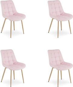 Set 4 Scaune Bucatarie/Dining Joy Roz Deschis, Catifea, Picioare Metalice, Finisaj Lemn