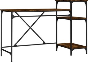 vidaXL Birou cu rafturi stejar fumuriu 135x50x90 cm lemn compozit/fier
