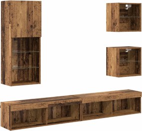 vidaXL Unități TV de perete cu LED 5 pcs Lemn Vechi Lemn compozit