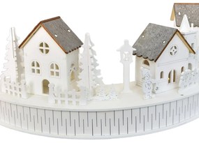 Decorație luminoasă din lemn cu LED-uri, sat cubiserică, 40 x 14 x 20 cm, semicirculară