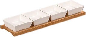 Set 4 boluri de servire Kesper 58065, 5 piese, 35 cm, tava din lemn, natural/maro