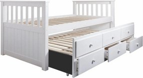 Pat pentru copii AUSTIN NEW 90x200, alb, cu somiera si 3 sertare