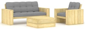 3065775 vidaXL Set mobilier de grădină cu perne, 3 piese, lemn de pin tratat
