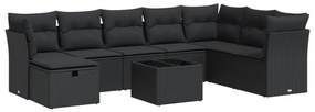 3325341 vidaXL Set mobilier de grădină cu perne, 9 piese, negru, poliratan